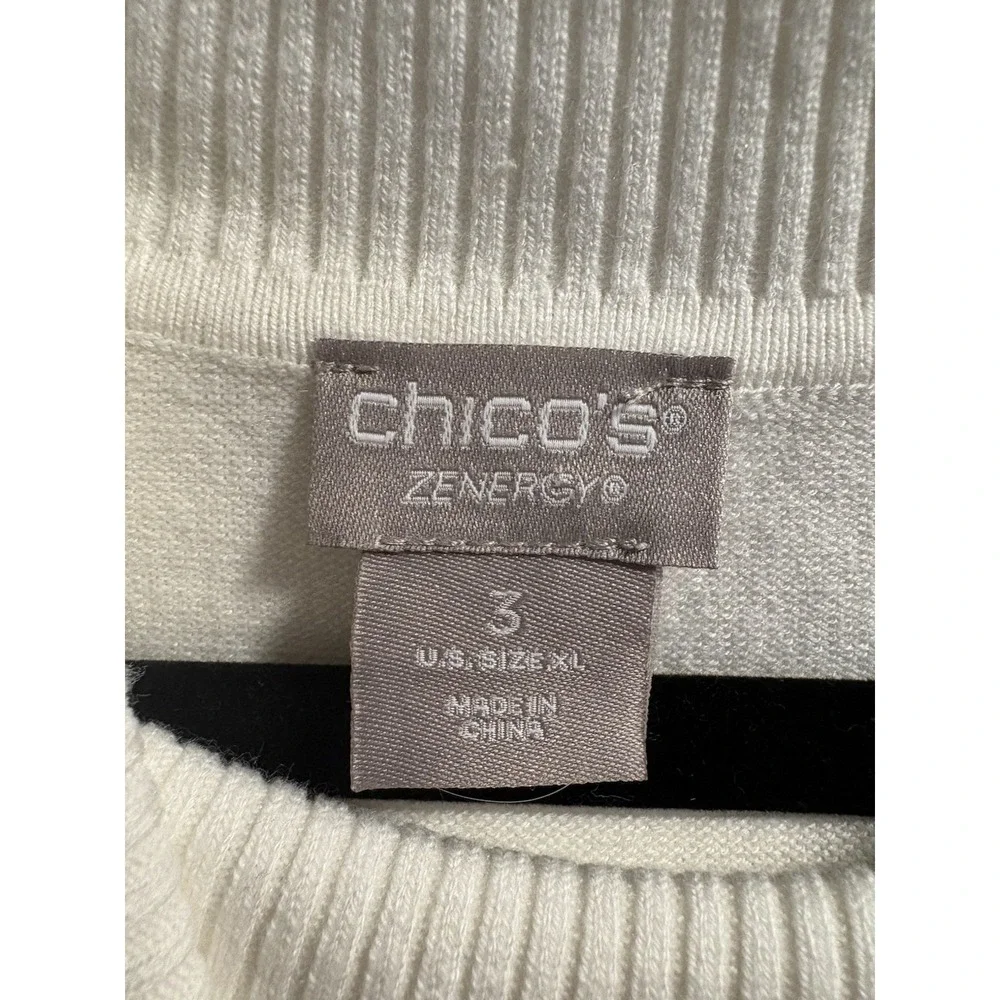 Chico's Zenergy Cotton Cashmere Waffle Knit Split Neck Tunic‎ Sweater Size 3 NWT
